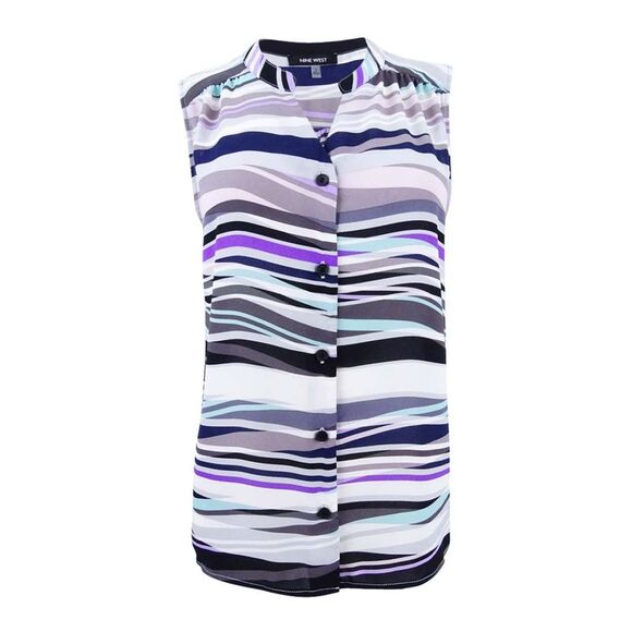 Nine West Women's Sleeveless Printed Blouse - Silver Multi - Picture 1 of 2
